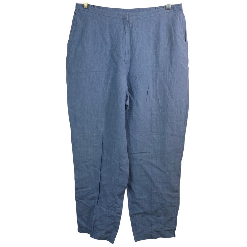 Eileen Fisher Irish Linen Tapered Pants Blue High Rise Elastic Back Womens L